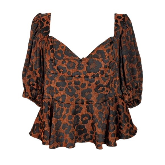Autumn Adeigbo Cheetah Josephine Peplum Top Size 12 - Picture 1 of 5
